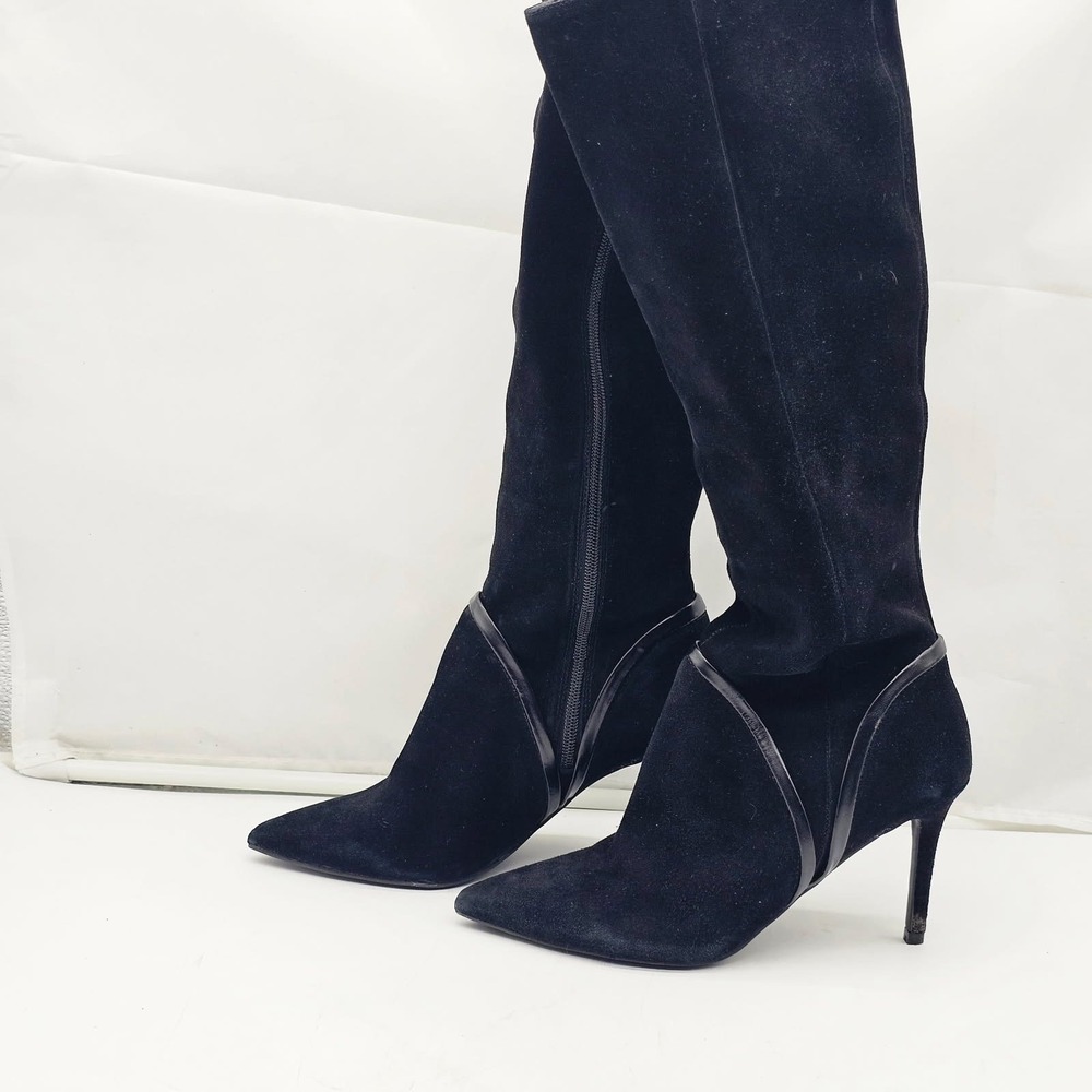 Bleecker & Bond Tall Boots Women 7 Black Good Suede Pointed Toe Stiletto Heel